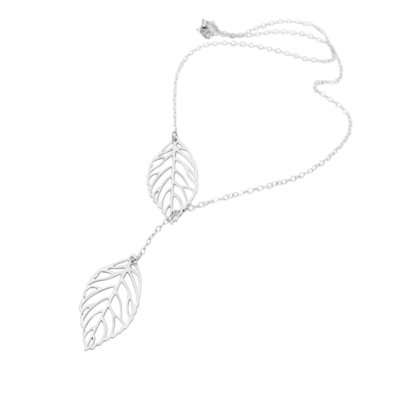 Mori Series Silver Leaf Chain Double Clavicle Necklace for Women - Dainty Personalized Pendant Jewelry Gift for Her - Perfect for Date Night, Wedding, Anniversary & Everyday Wear