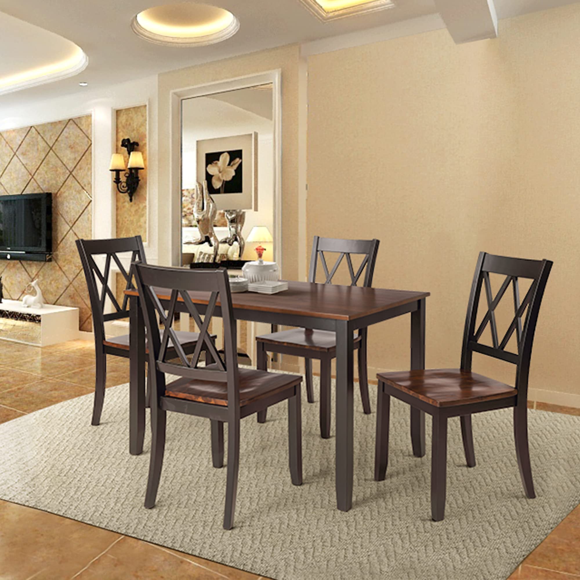 Harper & Bright Designs 5-Piece Dining Table Set for 4, Kitchen Table and Chairs Set in Cherry & Black - Perfect for Small Spaces, Apartments, and Family Meals