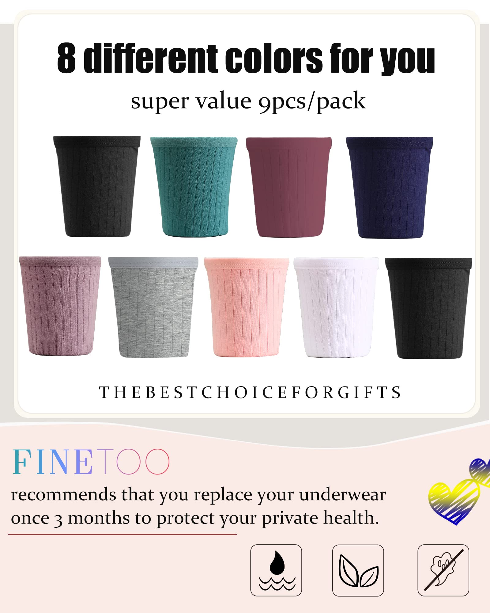 FINETOO 9 Pack Women's Cotton Underwear - Sexy Low Rise Ribbed Hipster Panties, Breathable Soft Bikini Briefs, Cheeky Underwear for Women Sizes S-XXXL | Perfect for Daily Wear, Lounge, Workout & Travel