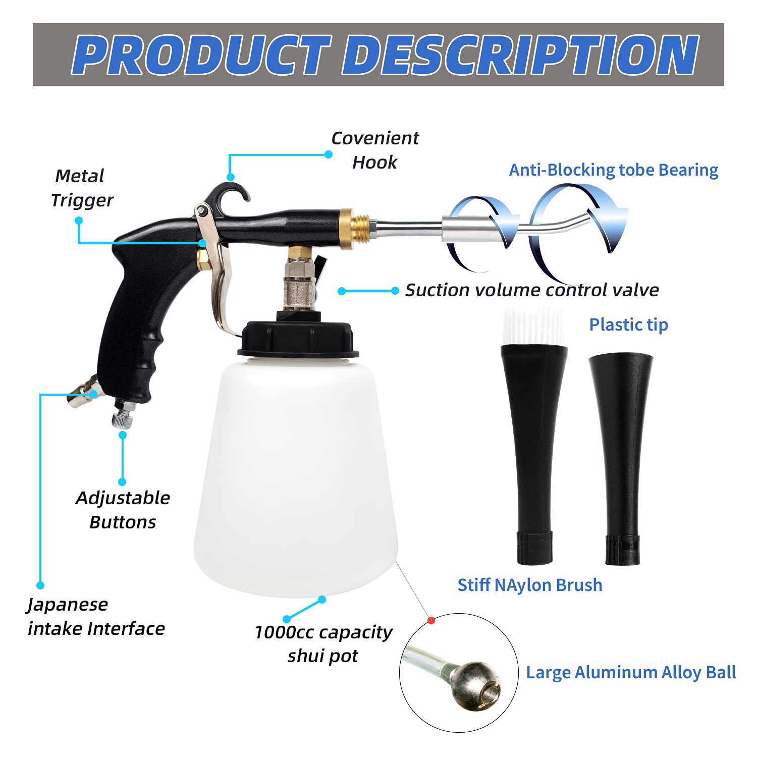 Premium Adjustable Pressure Car Cleaning Gun - High Pressure Jet Cleaner for Car Detailing & Interior Washing | Car Wash Tool Kit with Detailing Supplies (Black) | Perfect for Home Car Wash, Auto Detailing & Vehicle Maintenance