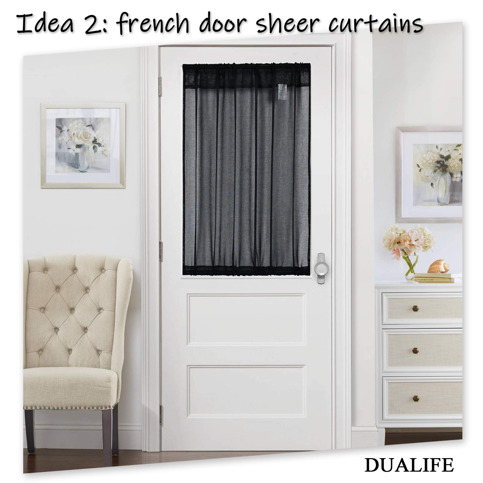 Black Sheer Kitchen Curtains 36 Inch Length - Tier Cafe Curtains with Rod Pocket, Linen-Look Semi-Sheer Drapes for Privacy - Perfect for Basement, Bathroom & Small Windows (34x36 Inch) - Ideal for Kitchen Decor, Coffee Shops & Cozy Home Spaces