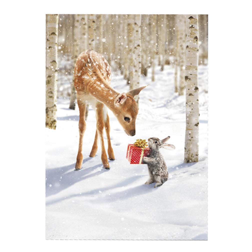 Avanti Christmas Cards with Envelopes - Fawn and Bunny Friends in Snow Holiday Greeting Cards (Pack of 10) - Perfect for Family, Friends & Office Holiday Wishes