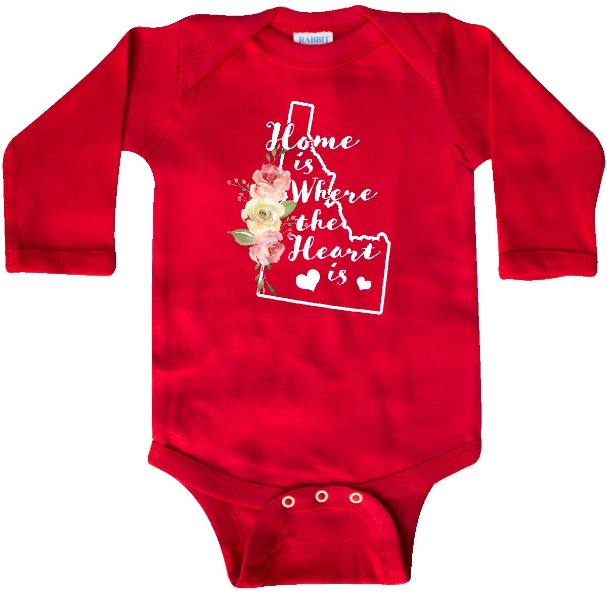 Inktastic Idaho Home is Where The Heart is Watercolor Long Sleeve Baby Bodysuit - Soft Cotton Onesie for Newborns & Infants - Perfect for Family Photos, Holidays & Everyday Wear