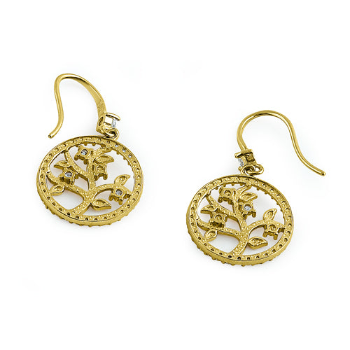 14K Solid Yellow Gold Tree of Life CZ Stud Earrings for Women - Cubic Zirconia Jewelry Gift for Birthday, Anniversary & Everyday Wear
