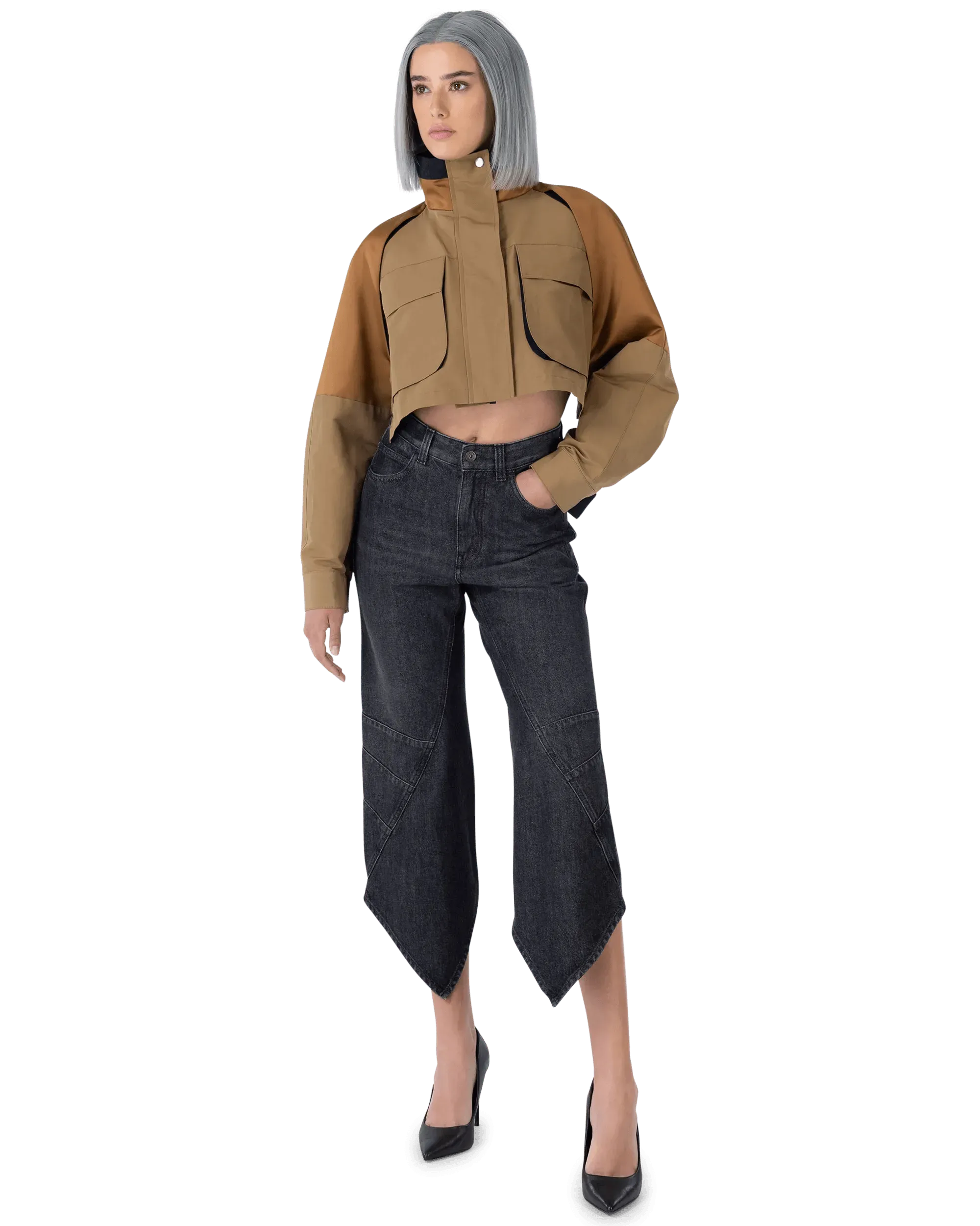 Stylish Grosgrain Mix Cropped Jacket for Women - Trendy Fashion Outerwear for Spring & Fall - Perfect for Casual Outings, Office Wear & Date Nights