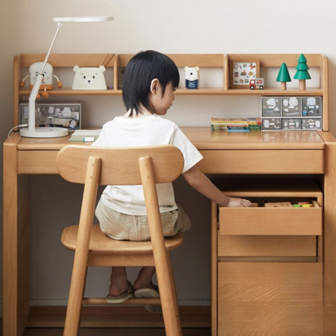Premium Beech & Oak Solid Wood Kids Study Desk - Ergonomic Children's Writing Table for Homework & Crafts - Perfect for Bedroom, Homeschool & Montessori Learning