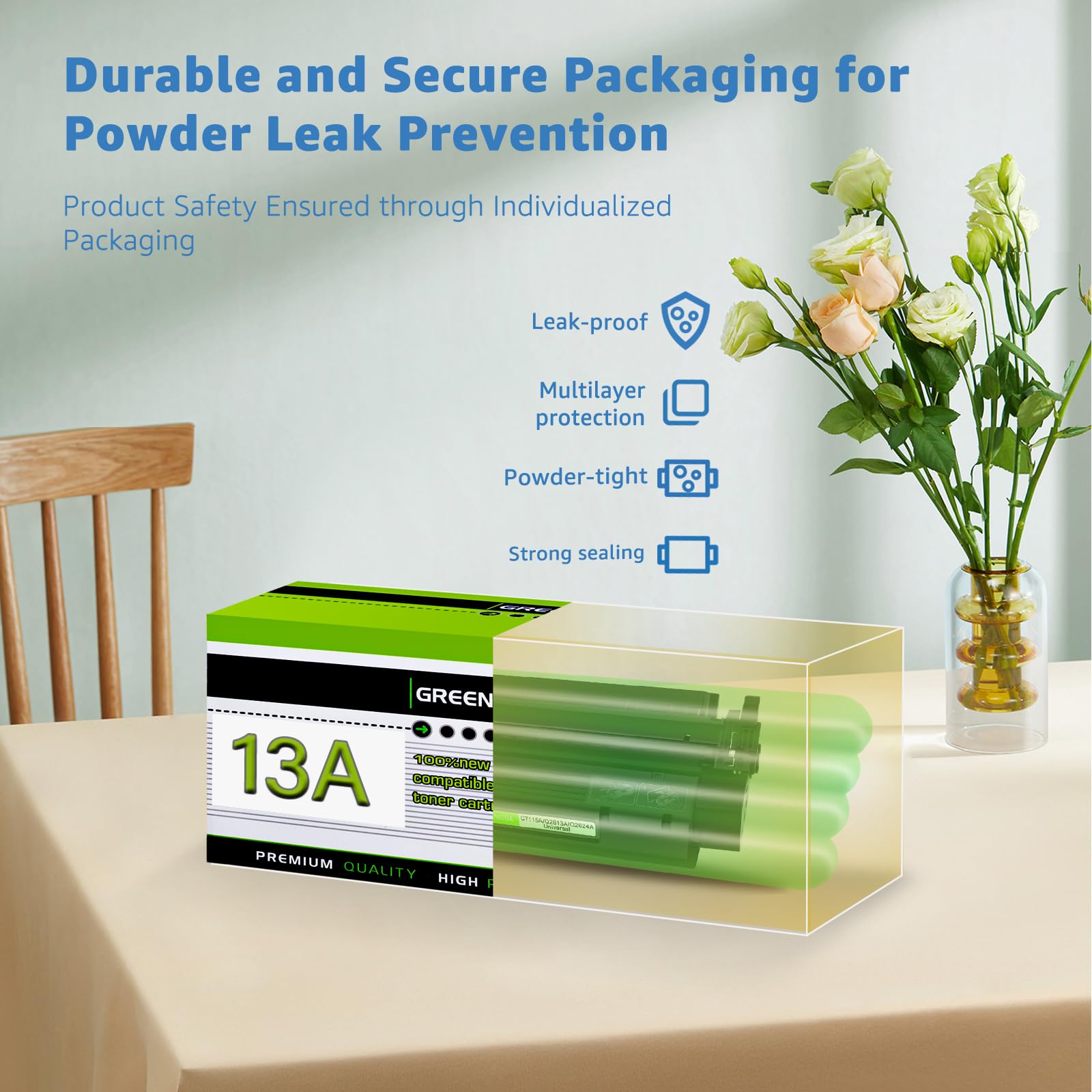 Greencycle Replacement 13A Q2613A 15A C7115A Toner Cartridge - Compatible with HP LaserJet 1300/1300n/1300xi Printers (Black, 1-Pack) | High-Quality Printing for Office Documents & Home Use