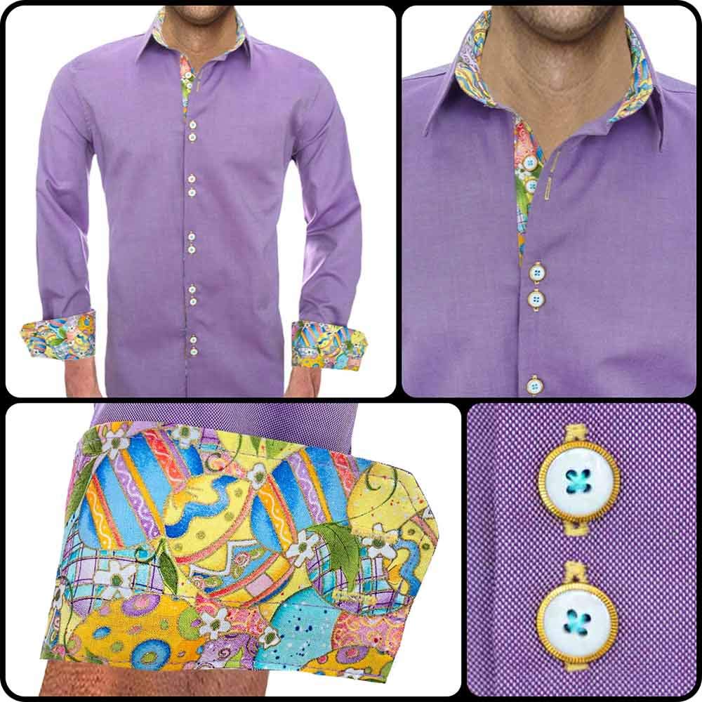 Easter Dress Shirts for Men - Stylish Button Down Shirts with Easter Egg Cuff Designs | Perfect for Easter Sunday Church, Family Gatherings & Spring Celebrations