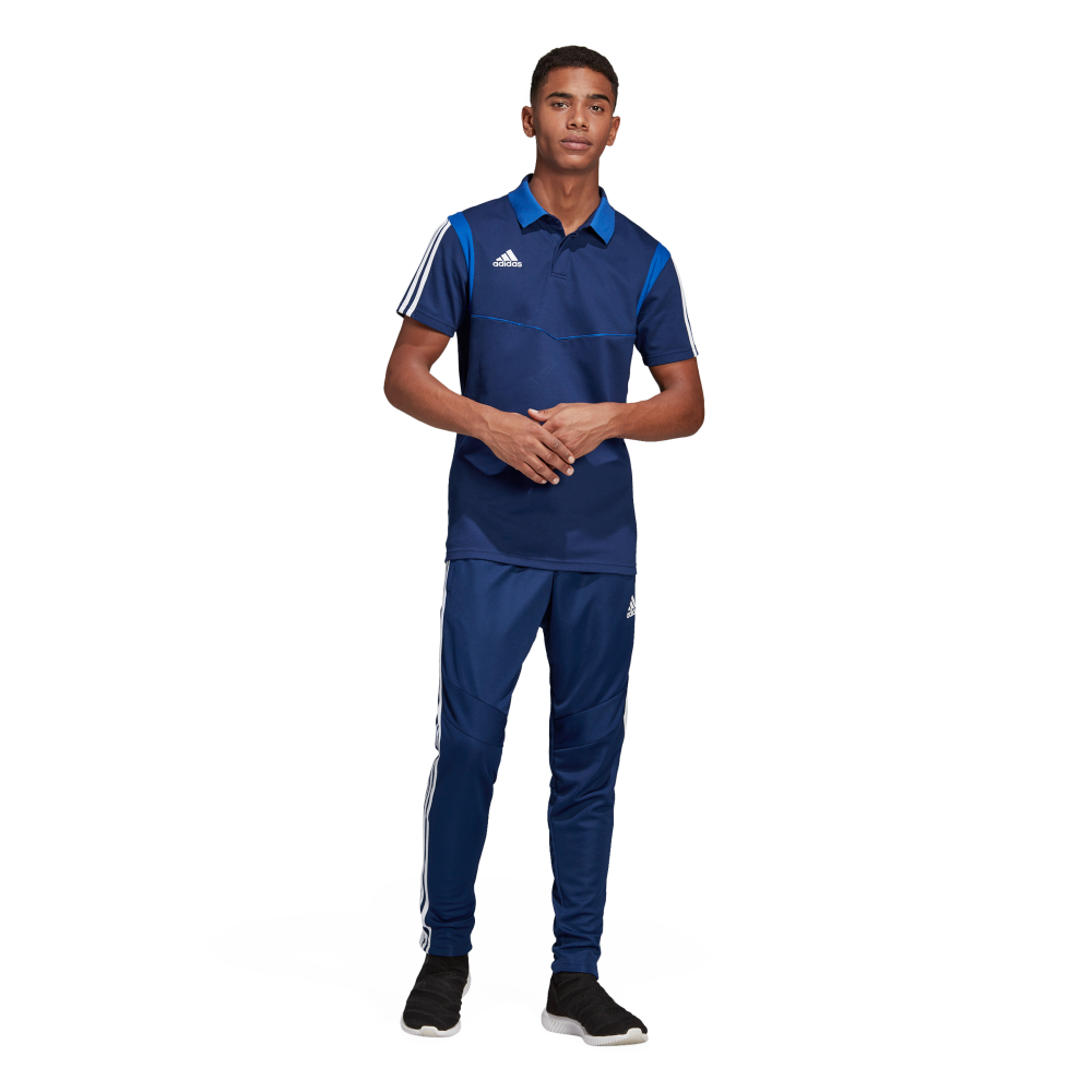 Adidas Tiro 19 Men's Training Polo Shirt - Dark Blue/Blue White - Moisture Wicking Performance Top for Soccer, Gym & Casual Wear