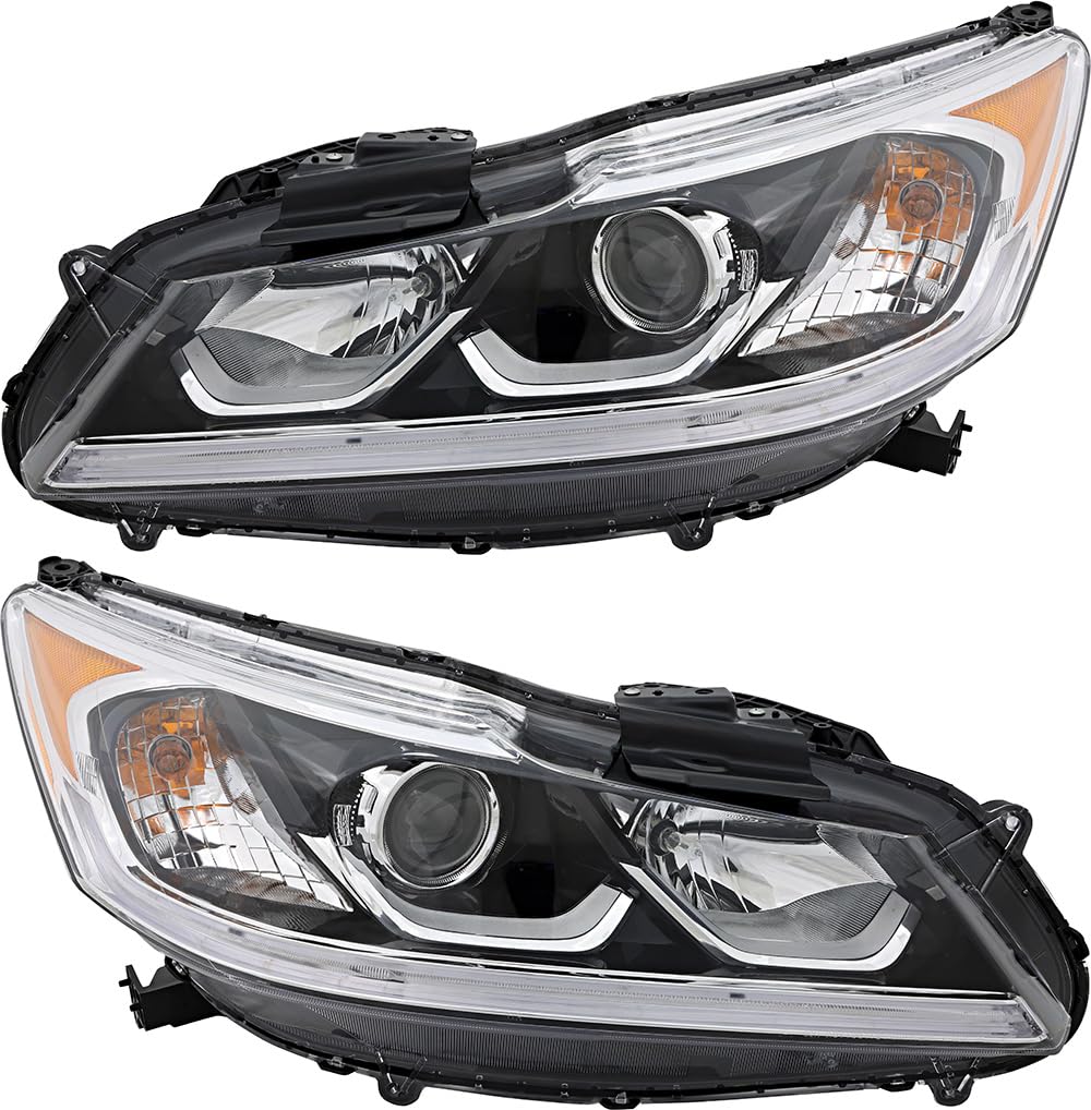 2016-2017 Honda Accord Sedan LX Halogen Headlight Assembly Kit - Driver & Passenger Side Replacement Lamps for Night Driving and Road Safety