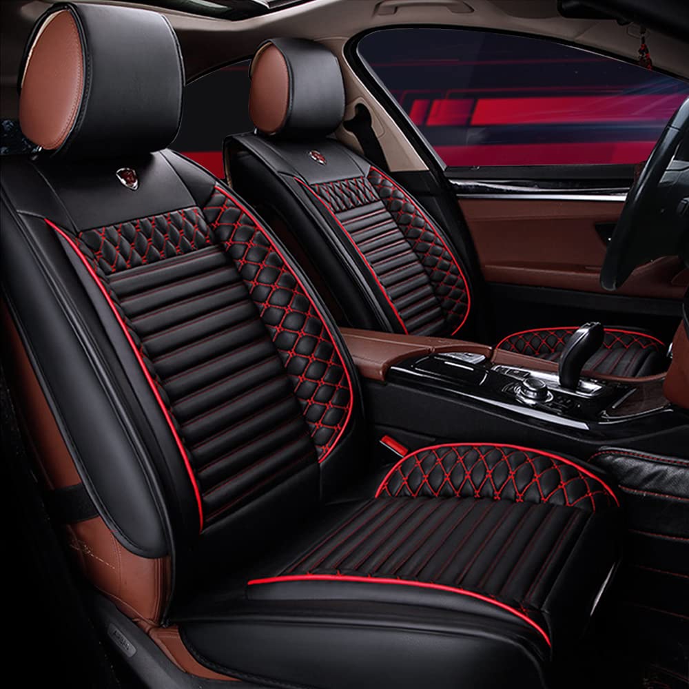 Premium All-Weather Leather Car Seat Cover for Ford C-Max Energi & Hybrid (5-Seat) - Black & Red Design | Protects Against Spills, Pets & Wear | Perfect for Daily Commutes, Road Trips & Family Travel