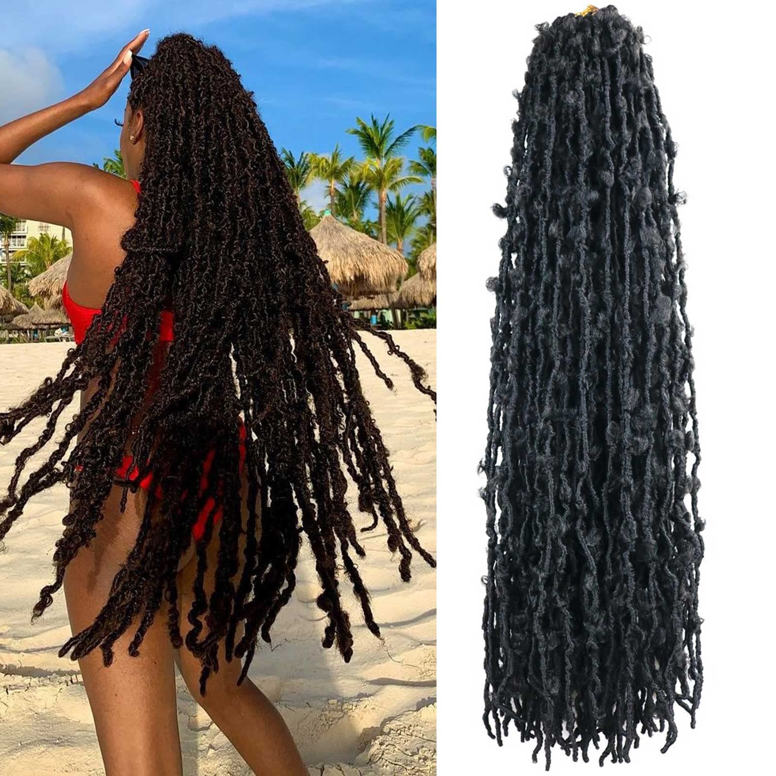 Butterfly Locs Crochet Hair 36 Inch - 5 Pack Long Distressed Faux Locs for Women - Pre-Looped Crochet Braiding Hair Extensions (1B#) - Perfect for Protective Styles, Boho Looks & Everyday Wear