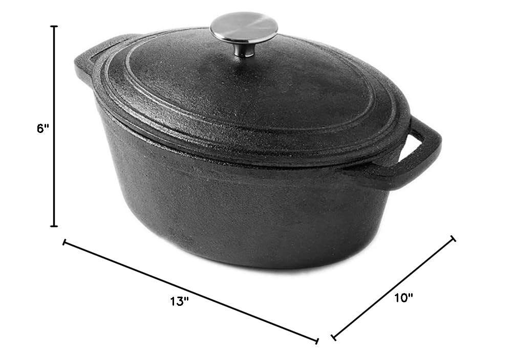 American Metalcraft CIPO3 Large 3 Qt Cast Iron Oval Casserole - Perfect for Baking, Roasting & Serving Family-Style Meals