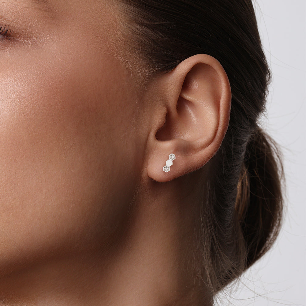 Lab Grown Diamond Honeycomb Hexagon Stud Earrings - Elegant Geometric Jewelry for Women | Perfect for Weddings, Parties & Everyday Wear