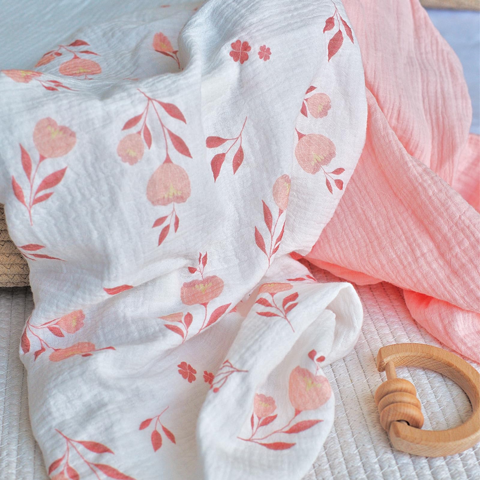 Soft 100% Cotton Muslin Bassinet Sheets for Baby Girls - 2 Pack Fitted Crib Sheets for Oval, Rectangle & Hourglass Mattresses (Pink Floral Design) - Perfect for Nursery, Travel & Co-Sleeping