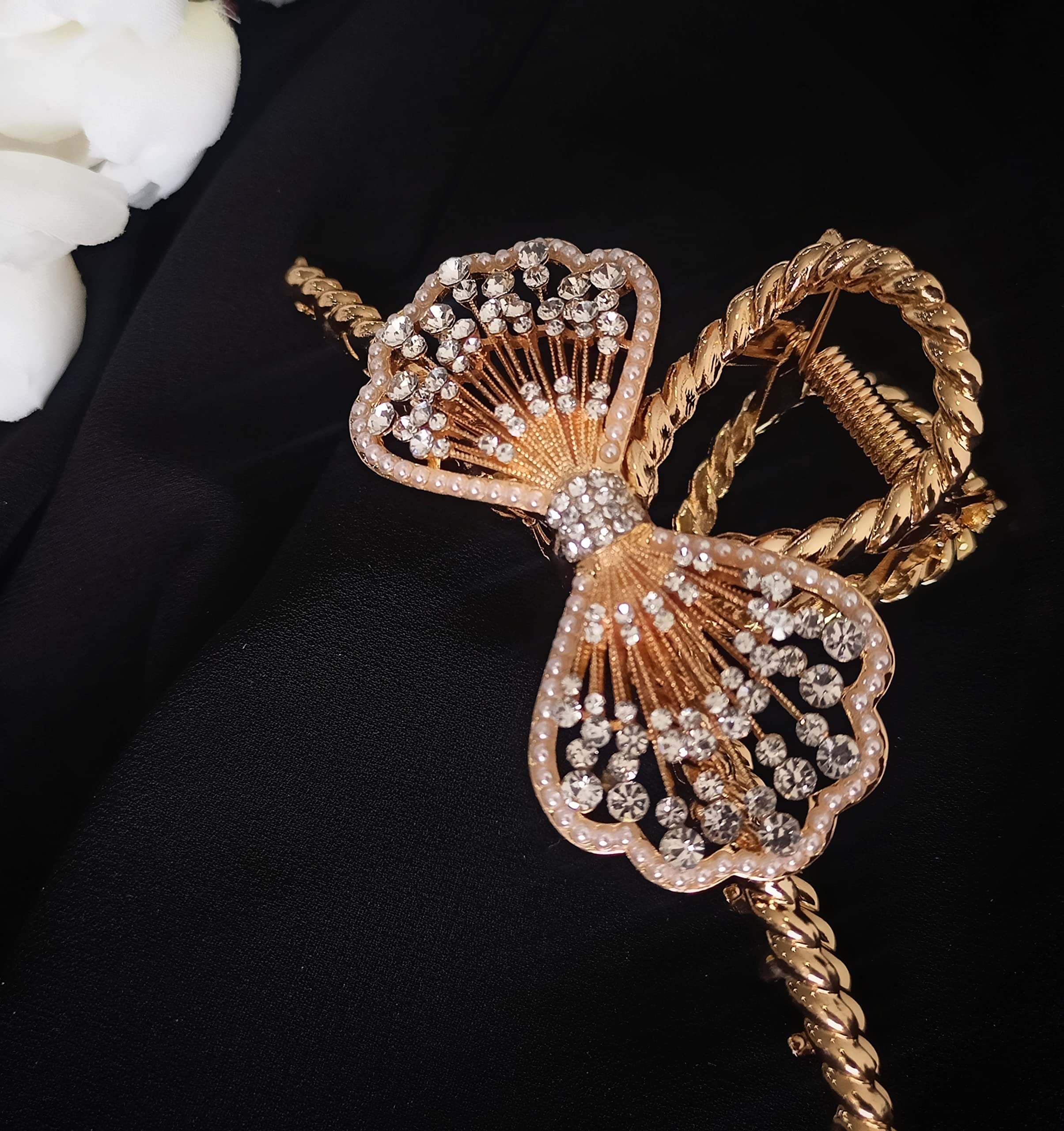 Korean Style Large Hair Claw Clip - Rhinestone Metal Hair Clutcher for Women & Girls | Thick Hair Accessories | Perfect for Updos, Ponytails & Everyday Hairstyles