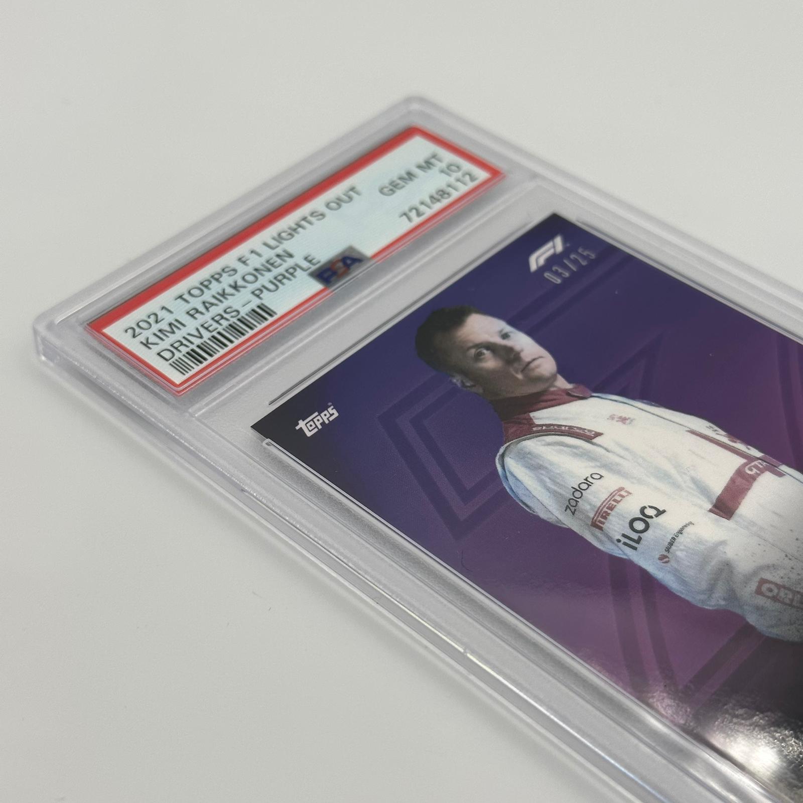 PSA 10 Graded 2003 Kimi Raikkonen Formula 1 Drivers Purple Parallel Card - Perfect for F1 Collectors and Racing Memorabilia Enthusiasts