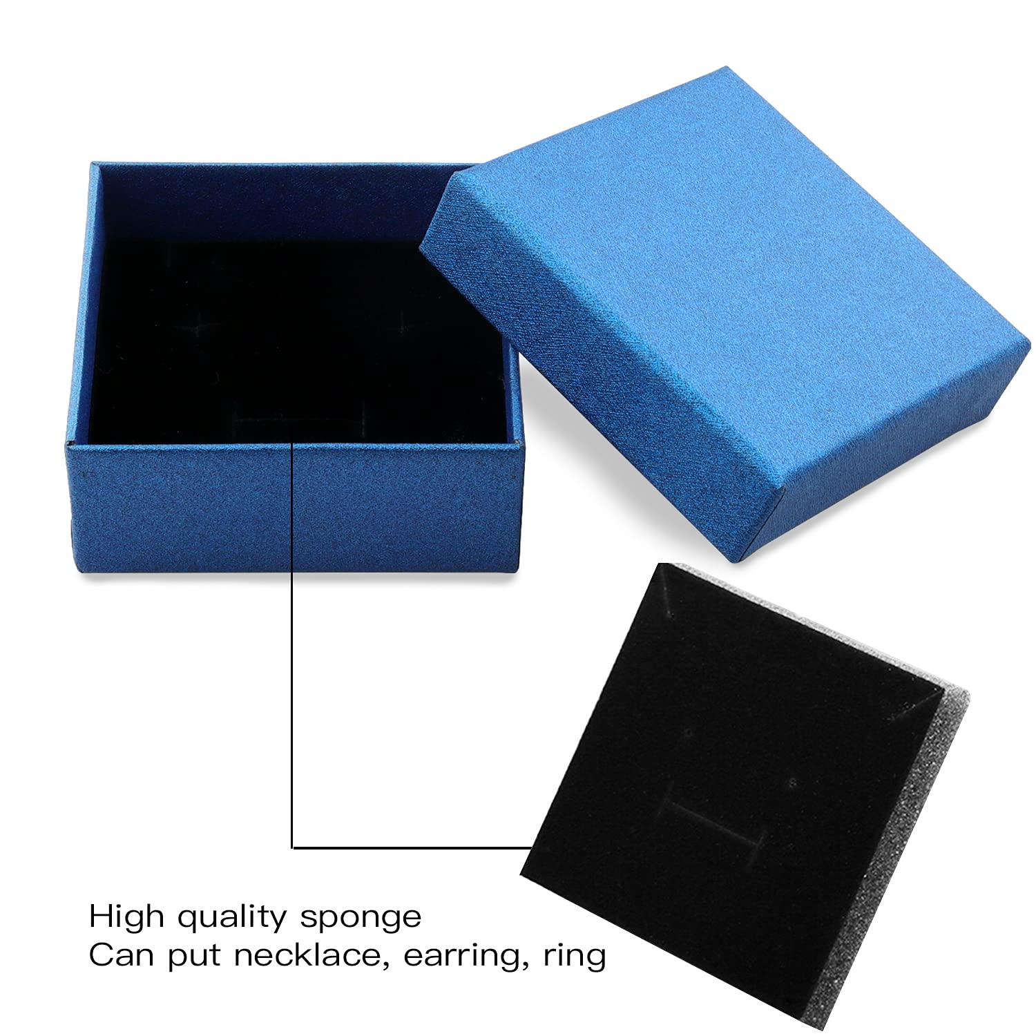 12 Pack Square Cardboard Jewelry Gift Boxes with Cotton Filling - 3.27x3.27x1.38 Inches Blue Necklace Earring Ring Storage Case | Perfect for Jewelry Gifting, Wedding Favors & Retail Packaging
