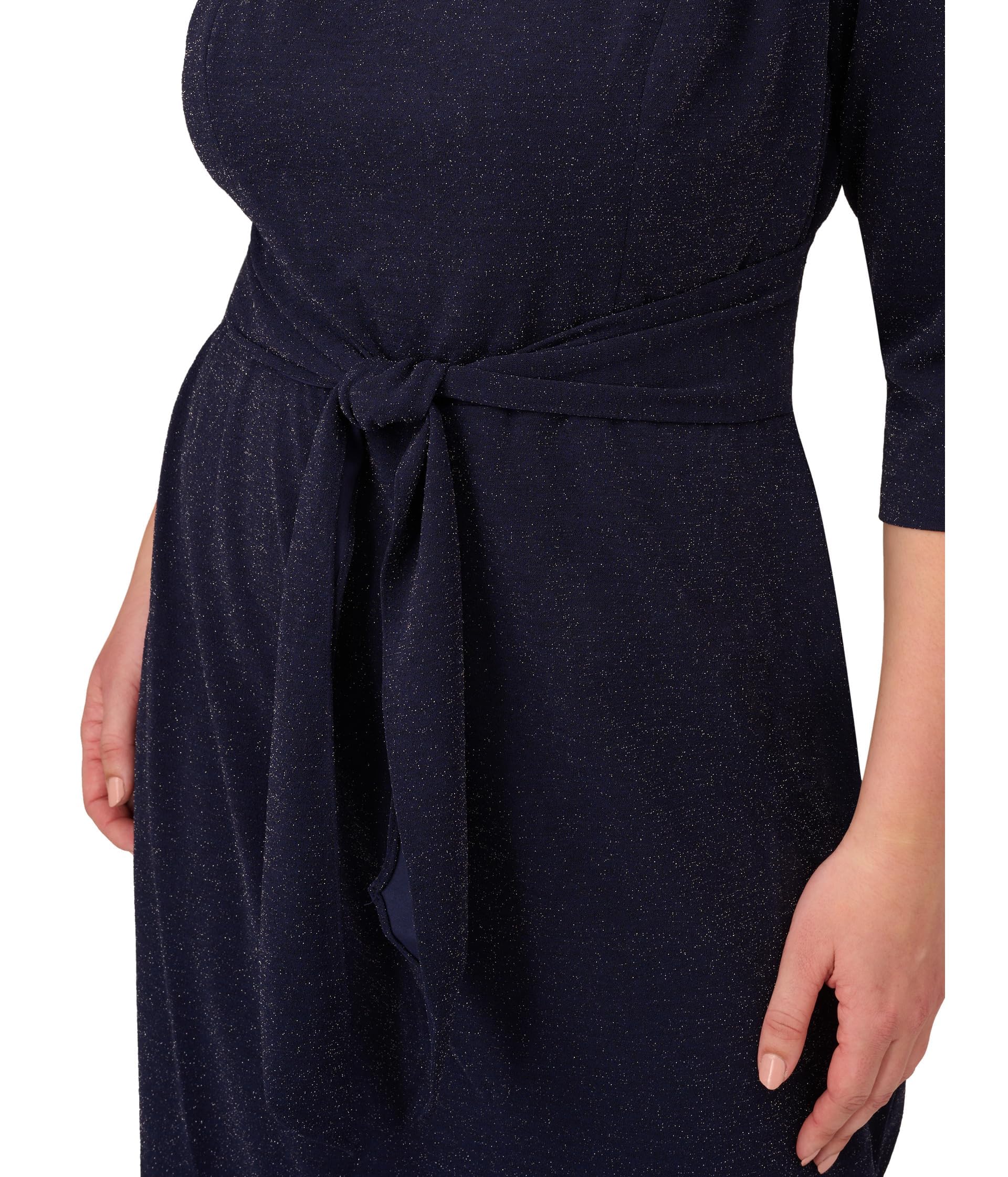 Adrianna Papell Women's Plus Size 3/4 Sleeve Metallic Knit Tie Front Sheath Dress for Wedding, Cocktail Party & Evening Occasions