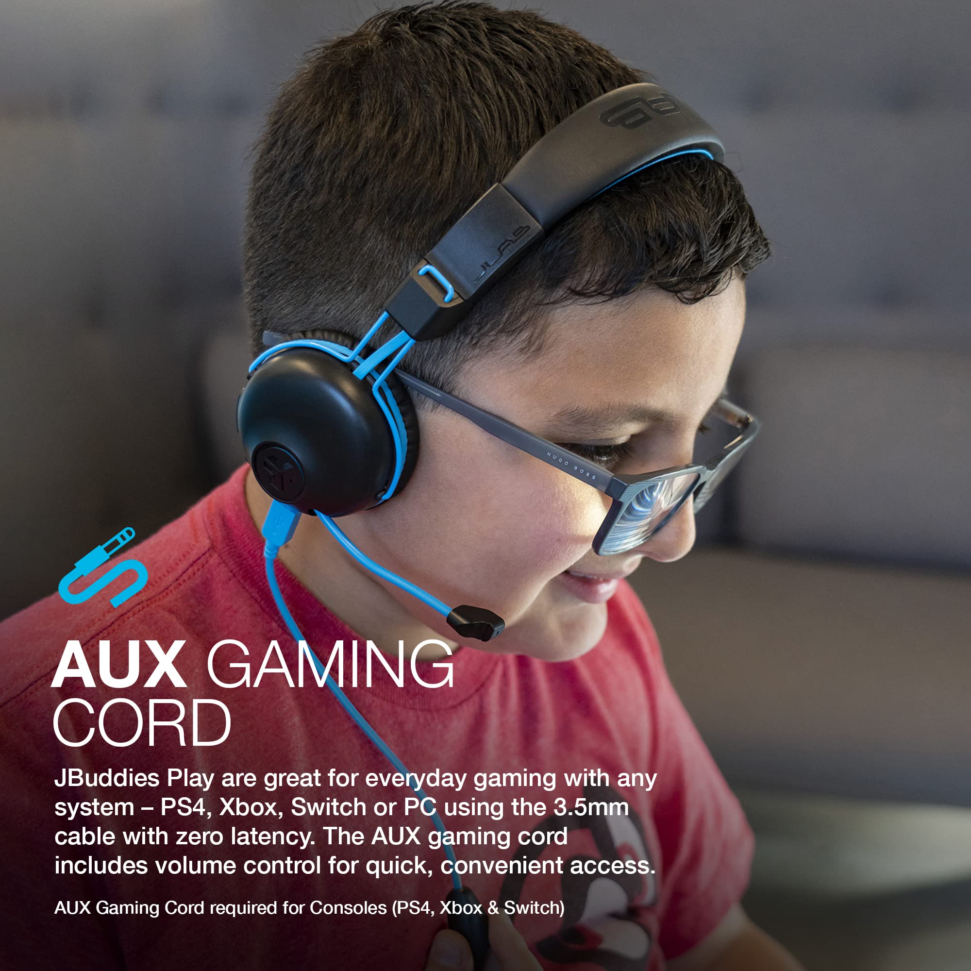 JLab JBuddies Play Wireless Gaming Headset for Kids - 22+ Hour Battery, Bluetooth 5, 60ms Low Latency, Retractable Mic - Compatible with Mobile, PC & Consoles (Black) - Perfect for Gaming, Online Classes & Virtual Learning