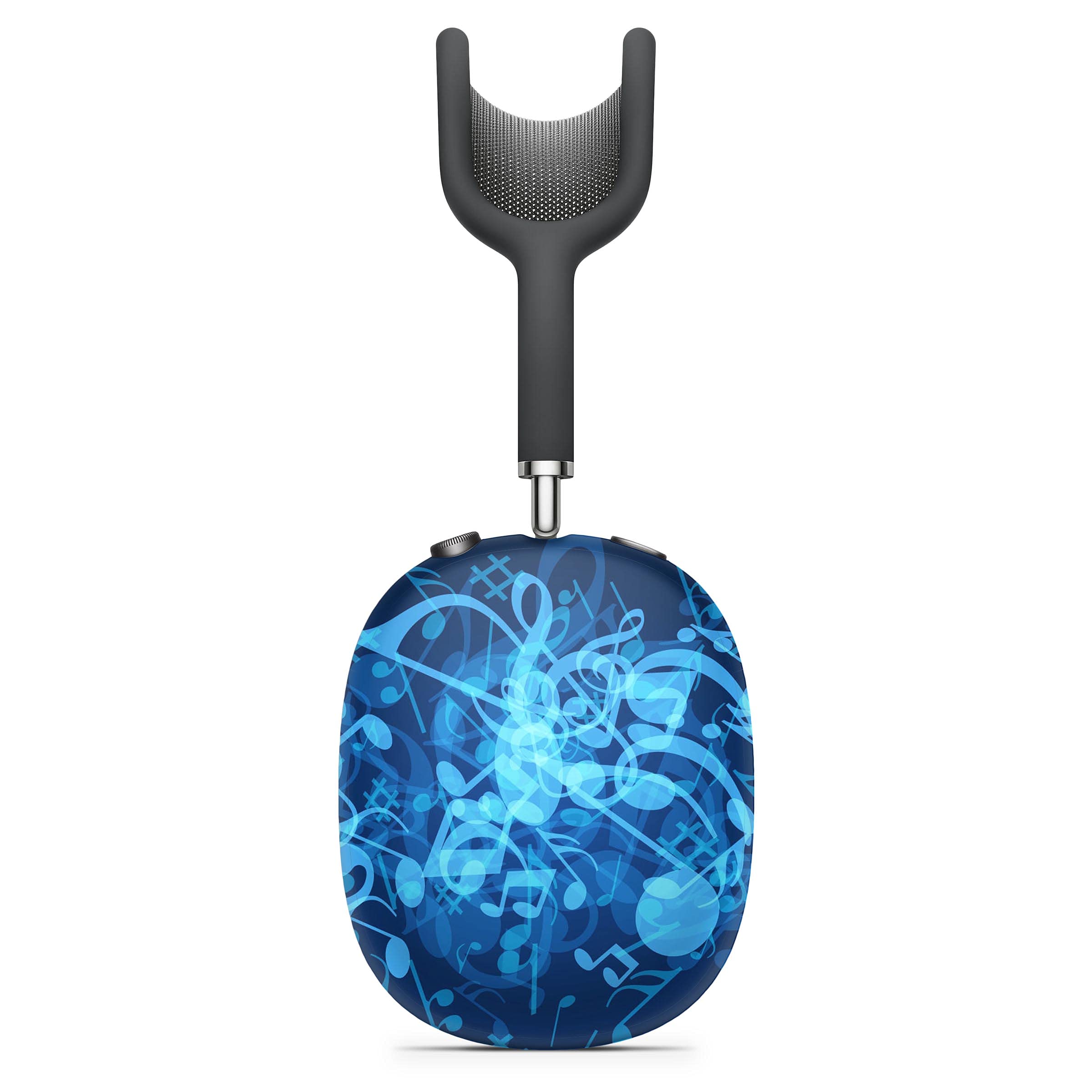 Glowing Blue Music Notes Vinyl Skin Wrap for Apple AirPods Pro Max - Full Body Protective Decal Cover Compatible with Wireless Bluetooth Headphones - Perfect for Music Lovers, DJs & Gift Giving