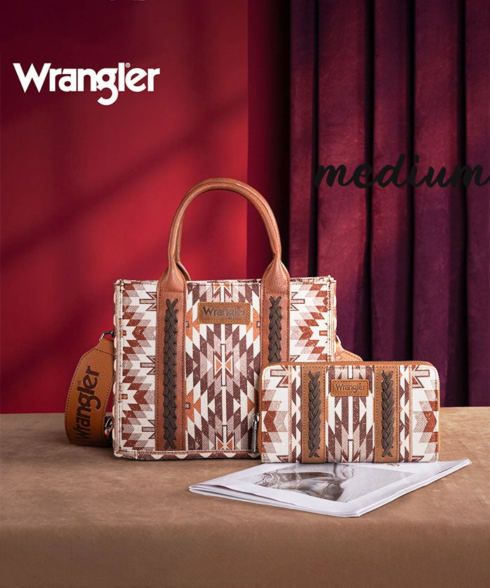 Wrangler Aztec Print Whipstitch Canvas Tote Bag Set - Stylish & Durable Handbag for Women, Perfect for Shopping, Beach & Everyday Use