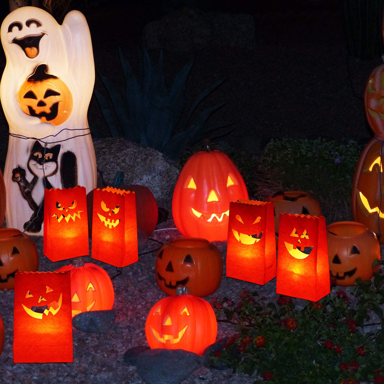 20-Pack Halloween Luminary Candle Bags - Flame Resistant Pumpkin Grimace Design for Spooky Decorations | Perfect for Halloween Party, Porch Decor & Trick-or-Treat Night