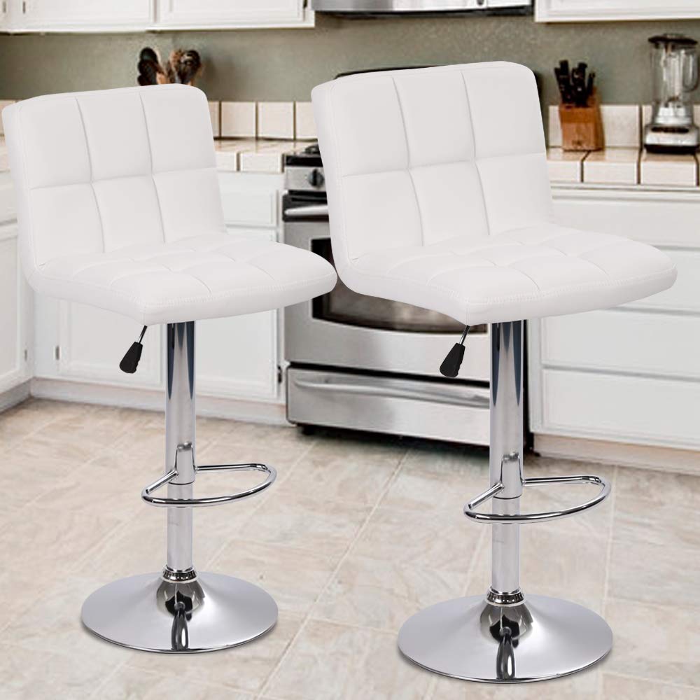 2 Pack Adjustable Swivel Bar Stools with PU Leather Upholstery - Modern Counter Height Dining Chairs for Kitchen, Pub & Living Room - White | Perfect for Breakfast Bars, Home Bars & Small Space Dining