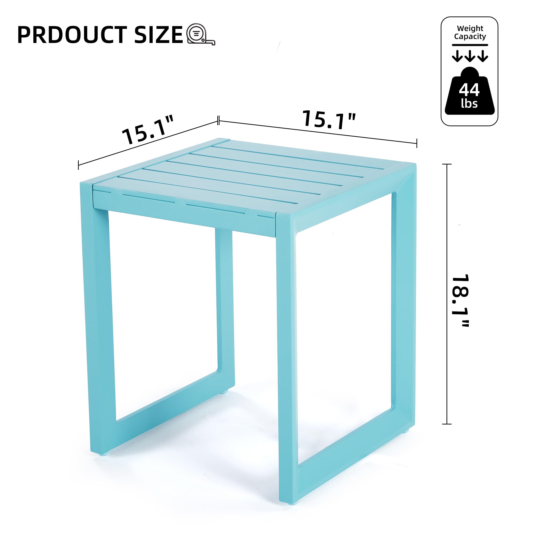 Outdoor Aluminum Side Table - Small Square Patio Coffee Bistro End Table in Lake Blue for Garden, Balcony & Poolside Relaxation