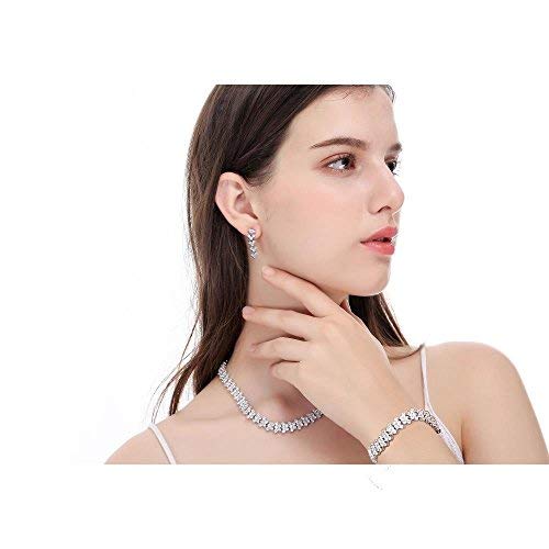 Matashi Rhodium Plated Cubic Zirconia (CZ) Jewelry Set for Women - Elegant Earrings, Bracelet & Necklace Set | Perfect for Parties, Weddings & Special Occasions