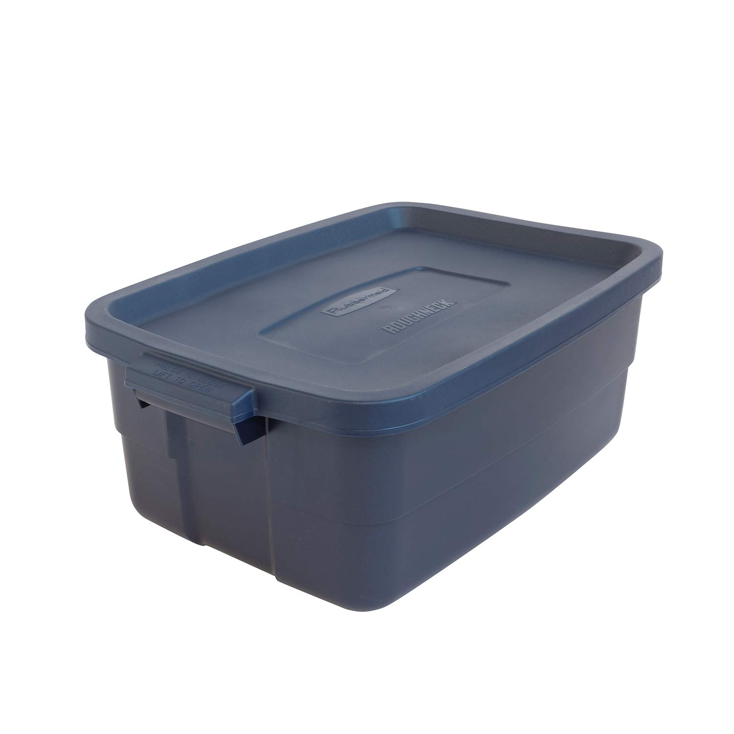 Rubbermaid Roughneck 10 Gallon Storage Tote - 8 Pack, Heavy Duty Plastic Stackable Bins with Lids & Handles, Made in USA, Dark Indigo Metallic - Perfect for Garage Organization, Home Storage & Moving Supplies