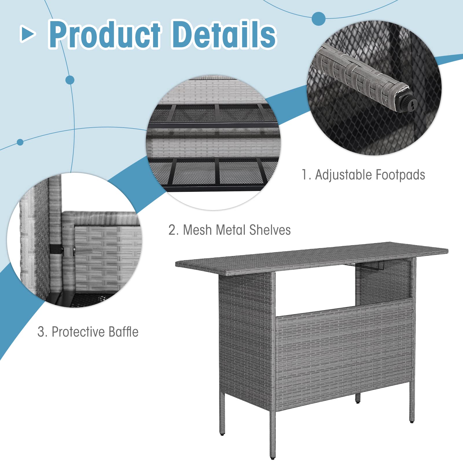 Tangkula Outdoor Wicker Bar Table - All-Weather Patio Bar Height Table with 2 Metal Mesh Shelves & 2-Rail Steel Stemware Racks - Rattan Bar Counter for Backyard, Poolside, Garden (Mix Grey) | Perfect for Outdoor Entertaining, BBQs, and Relaxing by the Pool