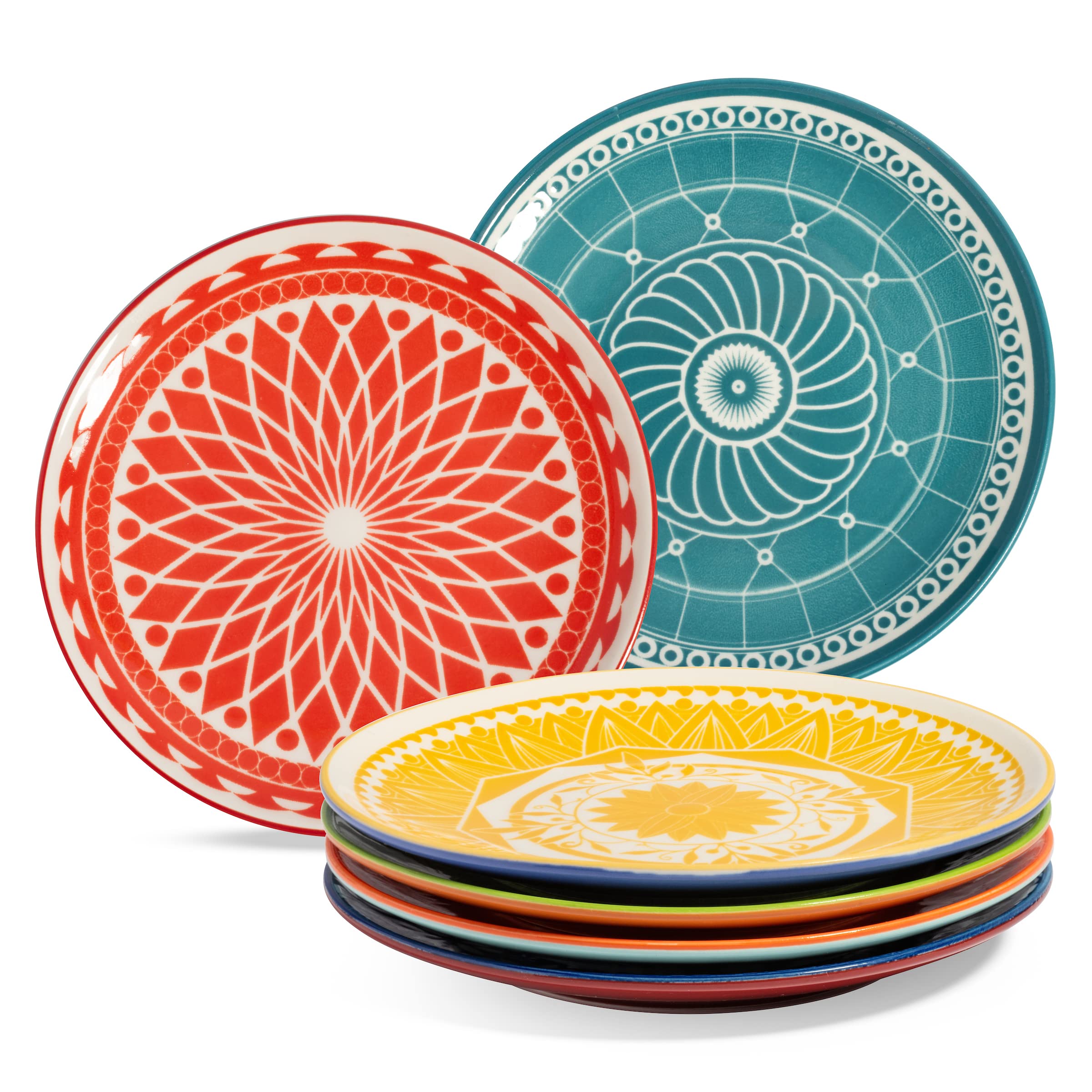 Annovero Colorful Porcelain Salad Plates, Dinner Plates & Dessert Plates Set - Microwave & Dishwasher Safe Kitchen Dishes for Everyday Meals, Parties & Entertaining