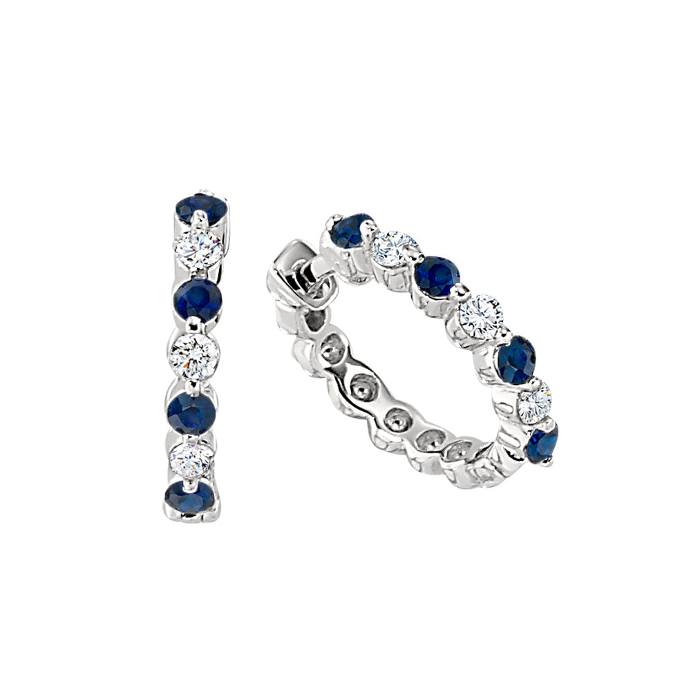0.40ct Genuine Sapphire & Diamond 14K White Gold Hoop Earrings for Women - Elegant Dangle Earrings for Wedding, Party & Everyday Wear