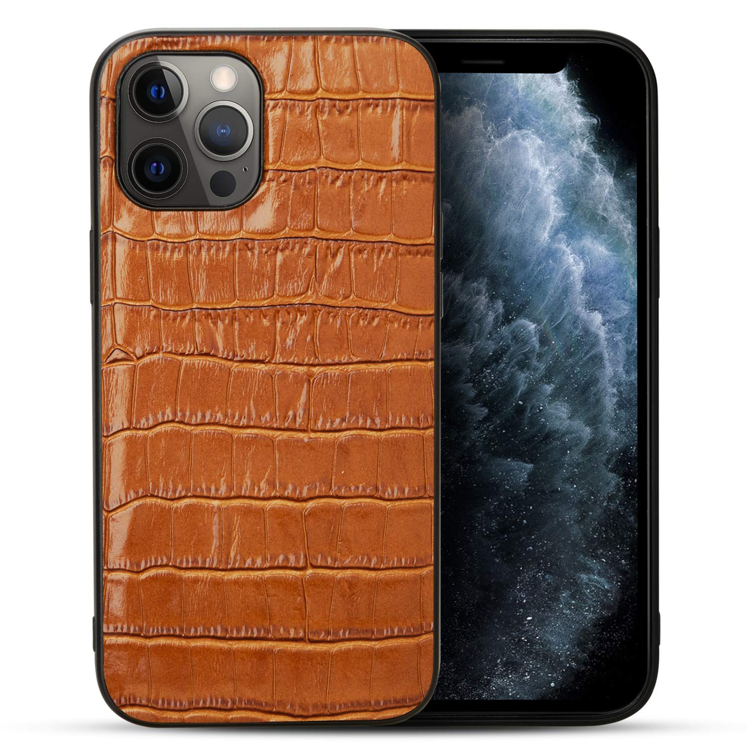 Genuine Leather Case for iPhone 12 Pro Max - Premium Crocodile Pattern Real Leather Full Coverage Protective Bumper Case (All-Inclusive) | Perfect for Business, Travel & Everyday Use