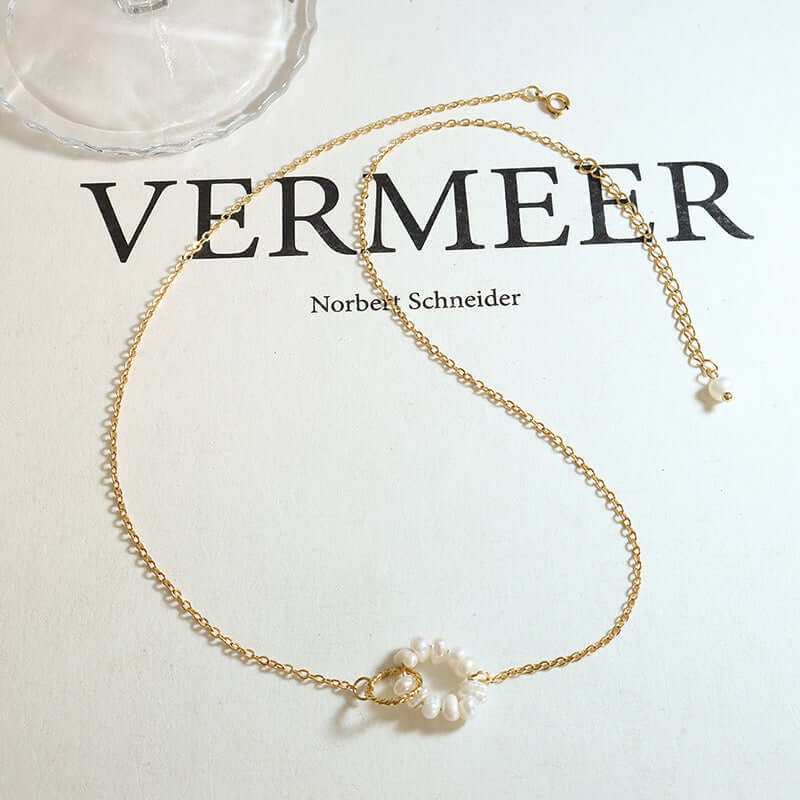 18K Gold Freshwater Pearl Link Chain Necklace for Women - Elegant Layered Jewelry Gift for Wedding, Anniversary & Special Occasions