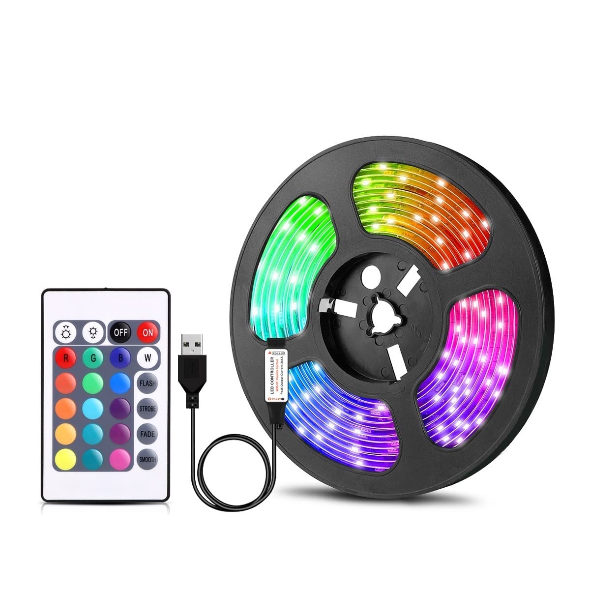RGB USB LED Strip Light 5050 - DC5V TV Backlight Lamp for HDTV, PC, LCD Monitor | Home Decor, Bias Lighting & Landscape Lighting | Perfect for Gaming Setups, Home Theater & Outdoor Ambiance