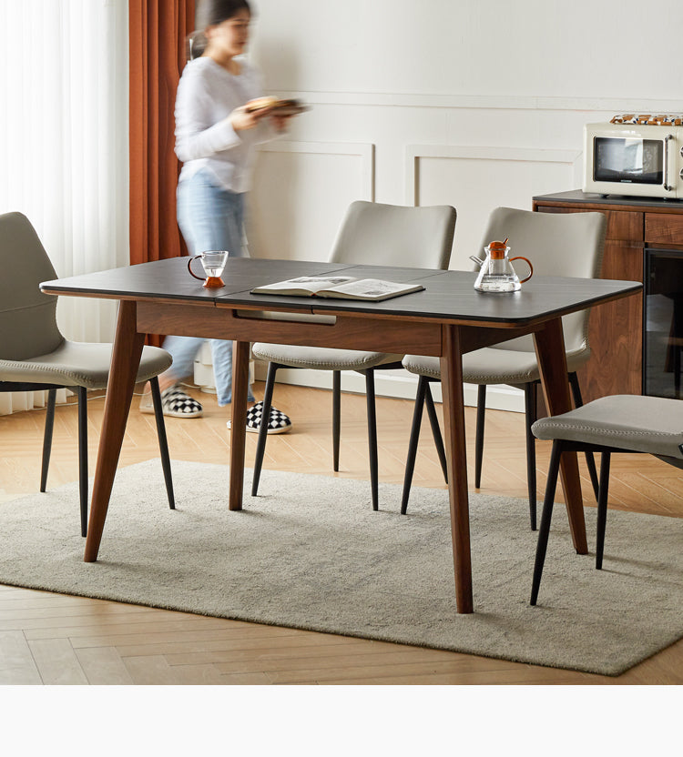 Premium Black Walnut & Ash Solid Wood Extendable Dining Table - Expandable Rock Slab Design for Modern Farmhouse, Rustic Kitchen & Open Concept Dining Rooms