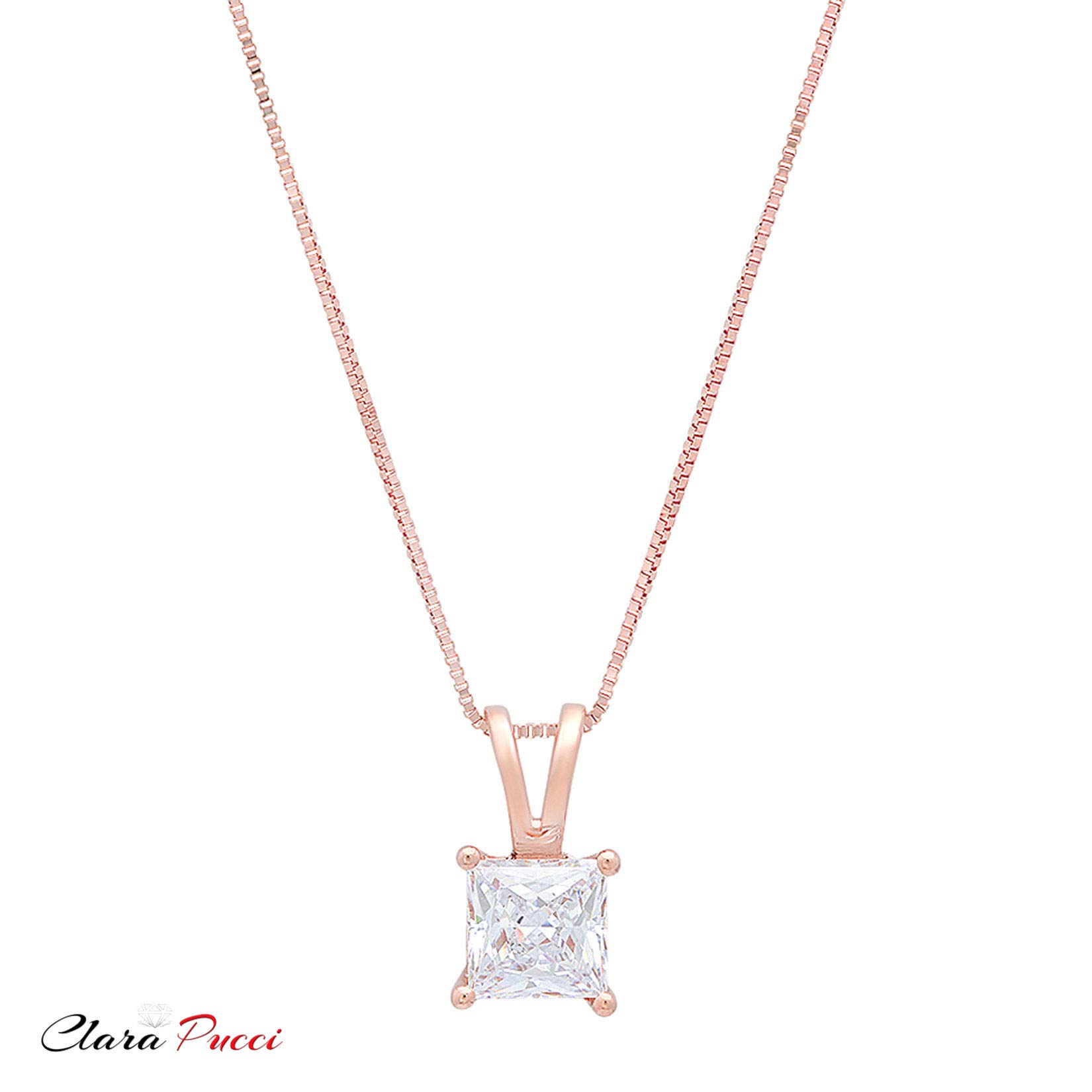 3.05ct Princess Cut White Sapphire Solitaire Pendant Necklace - 14K Rose Gold Chain & Gift Box - Elegant Fine Jewelry for Women, Perfect for Weddings, Anniversaries & Special Occasions