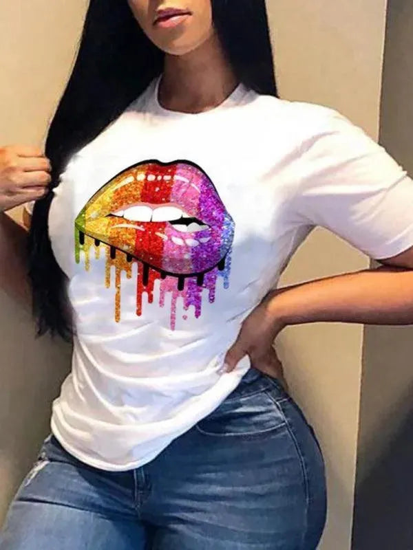 Sexy Lips Print Women's T-Shirt - Trendy Graphic Tee for Casual Outfits & Streetwear Fashion