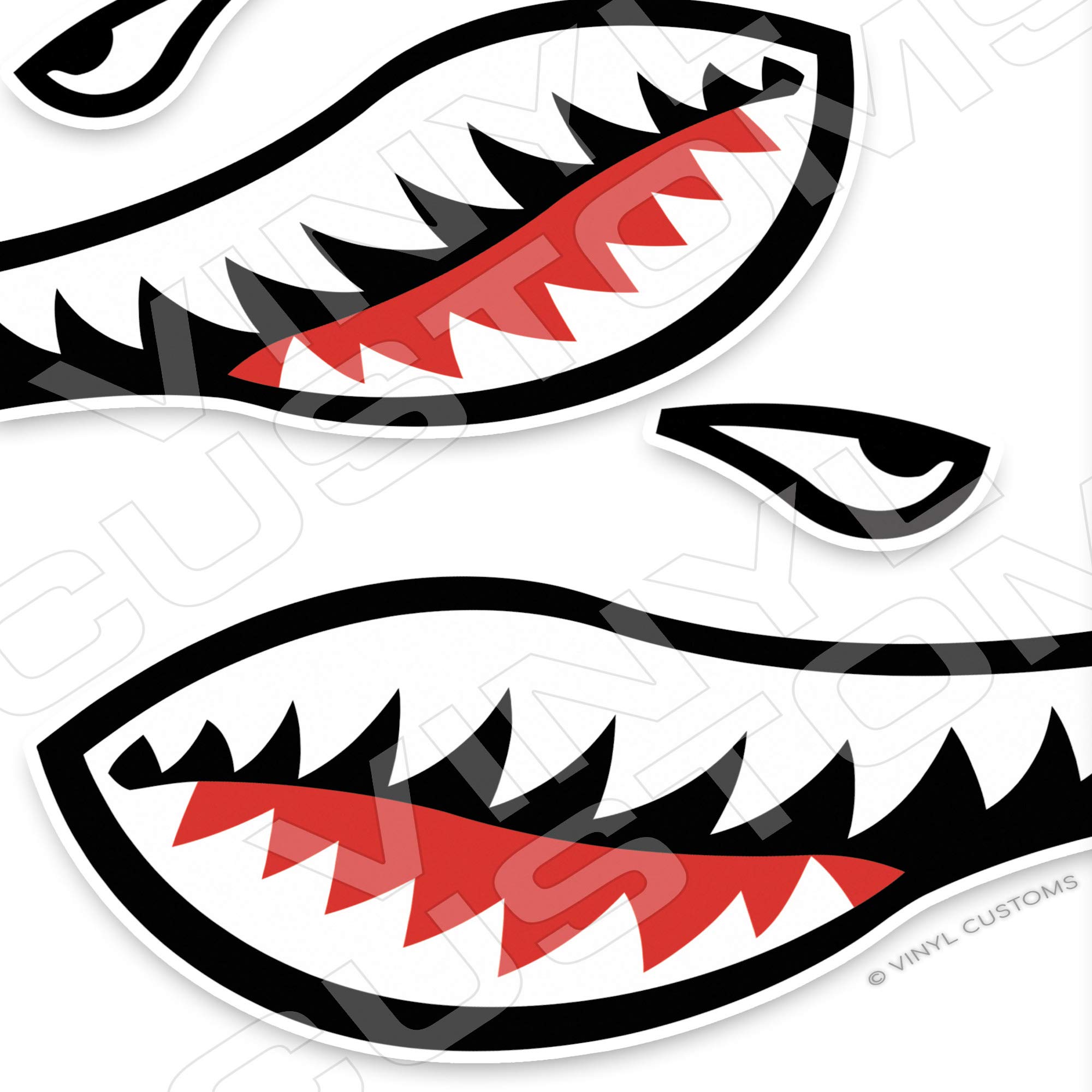 Flying Tigers Shark Mouth Teeth Vinyl Decal Stickers - 5 Inches (2 Pair) - Vintage Military Aircraft Design for Cars, Laptops, and Motorcycles