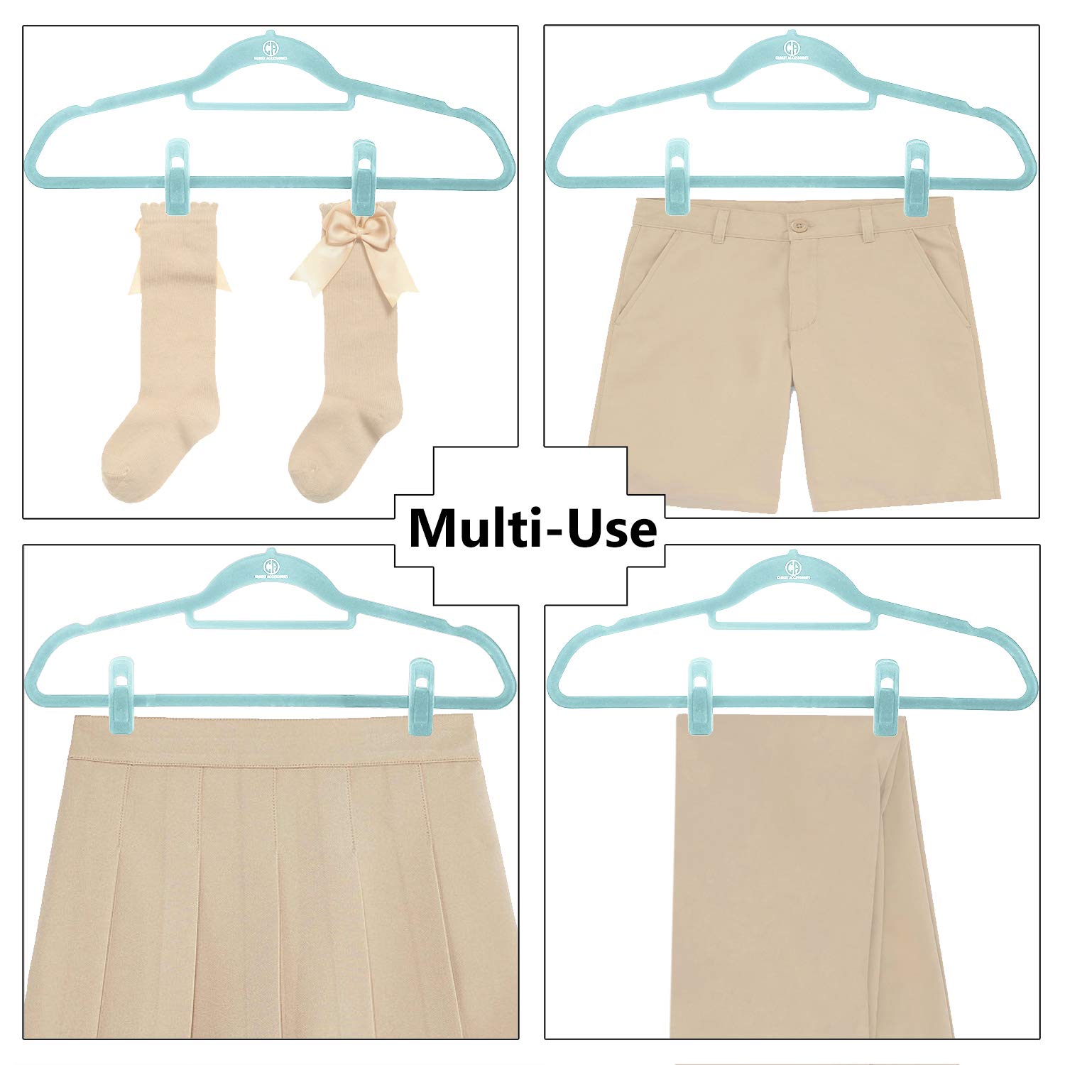 20 Pack Velvet Hanger Clips for Velvet Hangers, Durable Pant Hanger Clips for Baby Clothes, Aqua Blue - Perfect for Organizing Baby Wardrobes and Delicate Garments