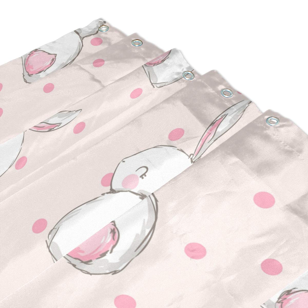 Vikko Cute Bunny Pattern Pink Rabbit Shower Curtain - Waterproof Polyester Fabric Bathroom Decor with Hooks - Standard Size 72x72 Inch for Bathtub & Shower - Perfect for Kids' Bathroom, Nursery, and Easter Decor