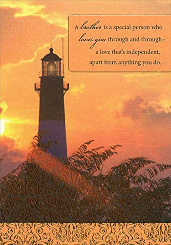 Religious Birthday Card for Brother - Lighthouse & Orange Sky Design - Perfect for Christian Celebrations, Baptisms & Inspirational Gifts