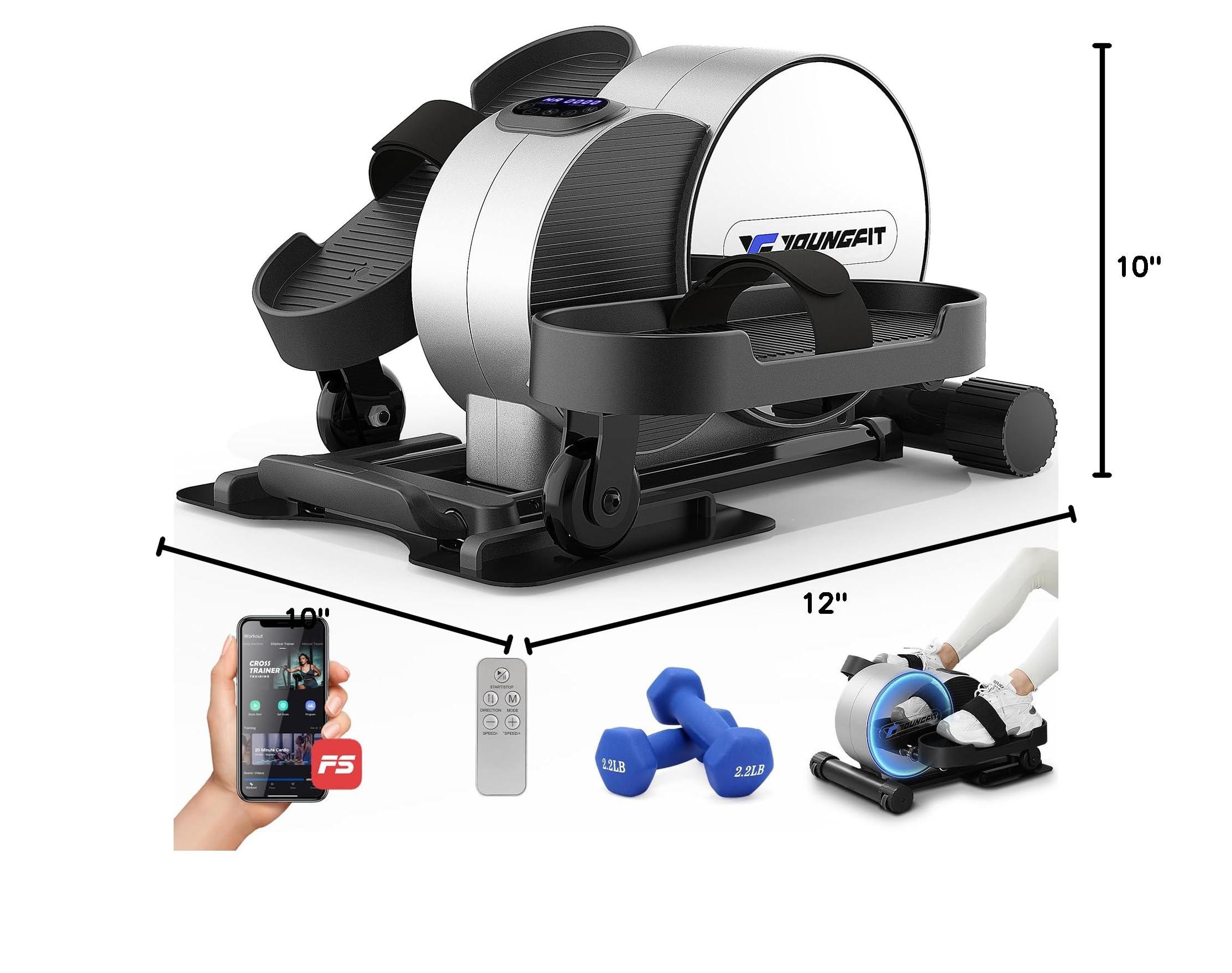 YOUNGFIT Under Desk Elliptical Machine - Quiet Portable Leg Exerciser for Seniors & Office Workers with Remote Control & Fitness App - Perfect for Home Office, Sedentary Lifestyle & Physical Therapy