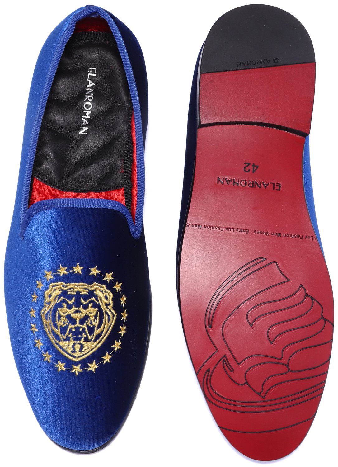 ELANROMAN Men's Velvet Loafers - Embroidered Formal Shoes for Wedding, Prom & Party | Comfortable Slip-On Dress Shoes for Special Occasions