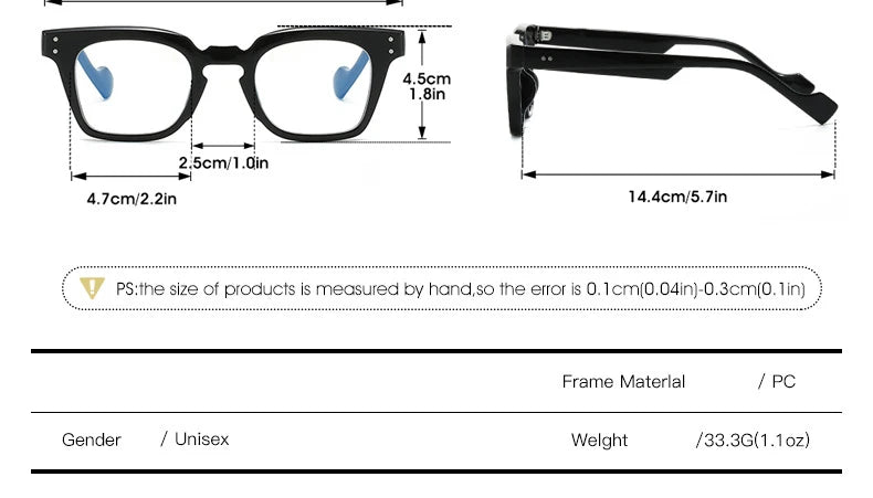 CCspace Women's Full Rim Square Polycarbonate Reading Glasses R57198 - Lightweight & Durable for Reading, Computer Work & Office Use