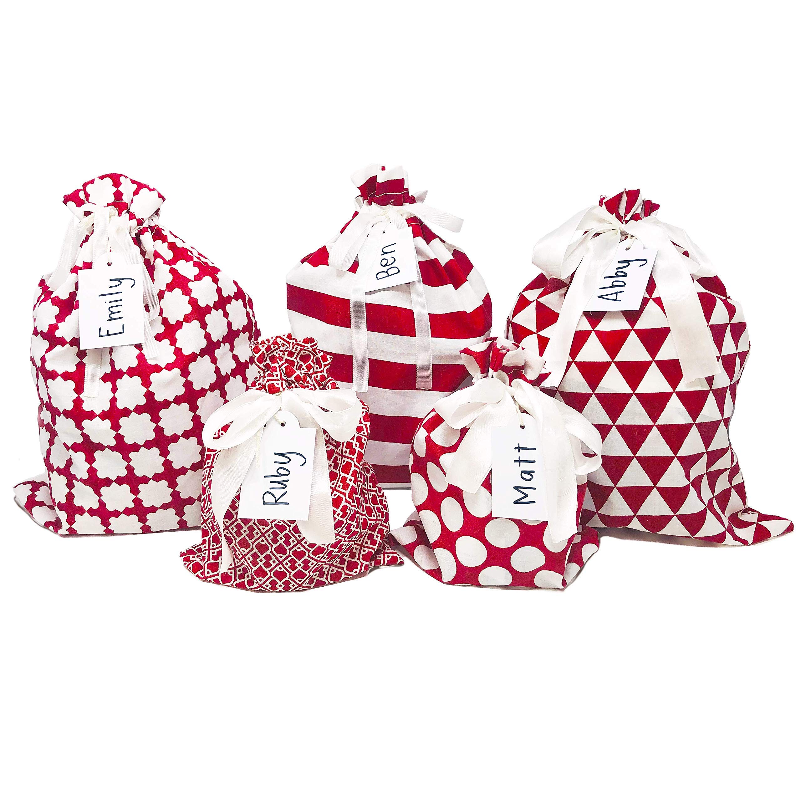 Premium 100% Cotton Gift Bags Set of 5 - 3 Large 16
