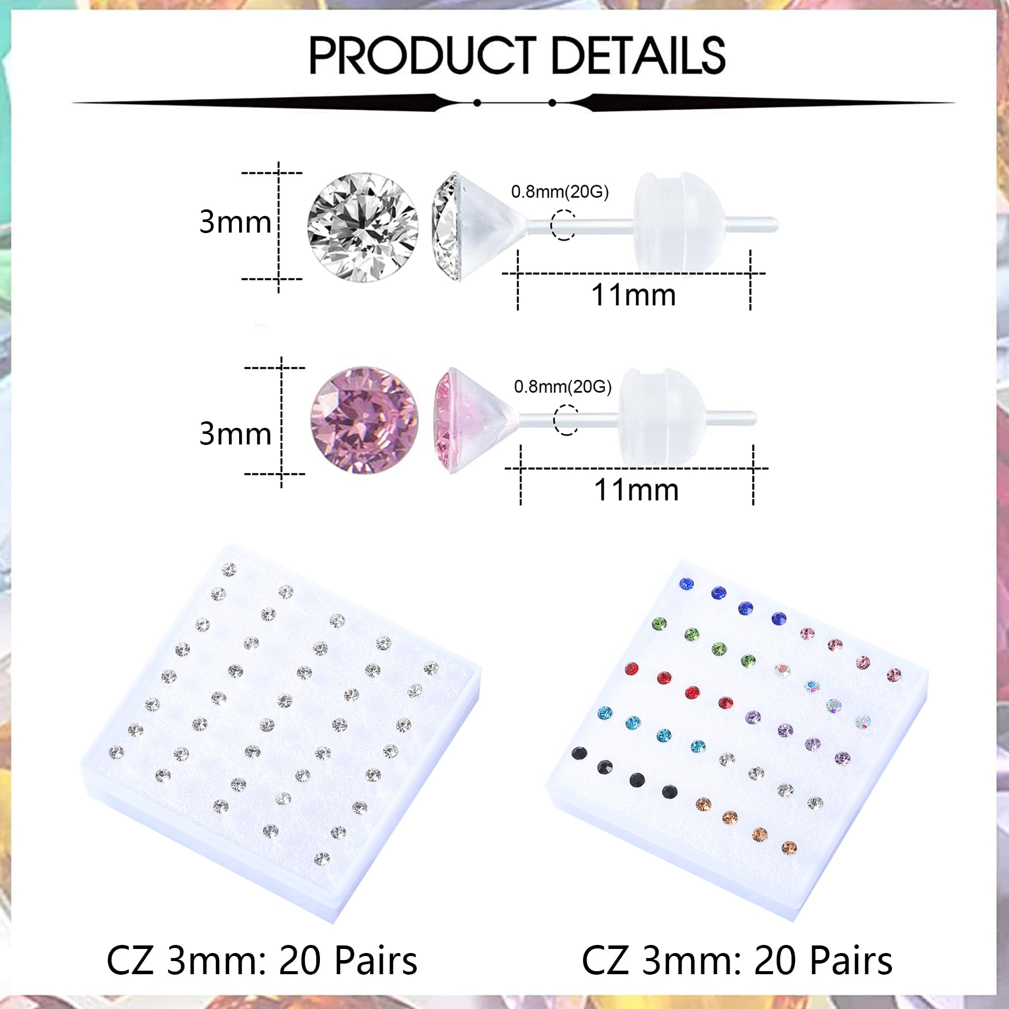30 Pairs Hypoallergenic CZ Plastic Stud Earrings for Women & Girls - Sensitive Ears Safe, Lightweight Fashion Jewelry for Daily Wear, Parties & Gifts