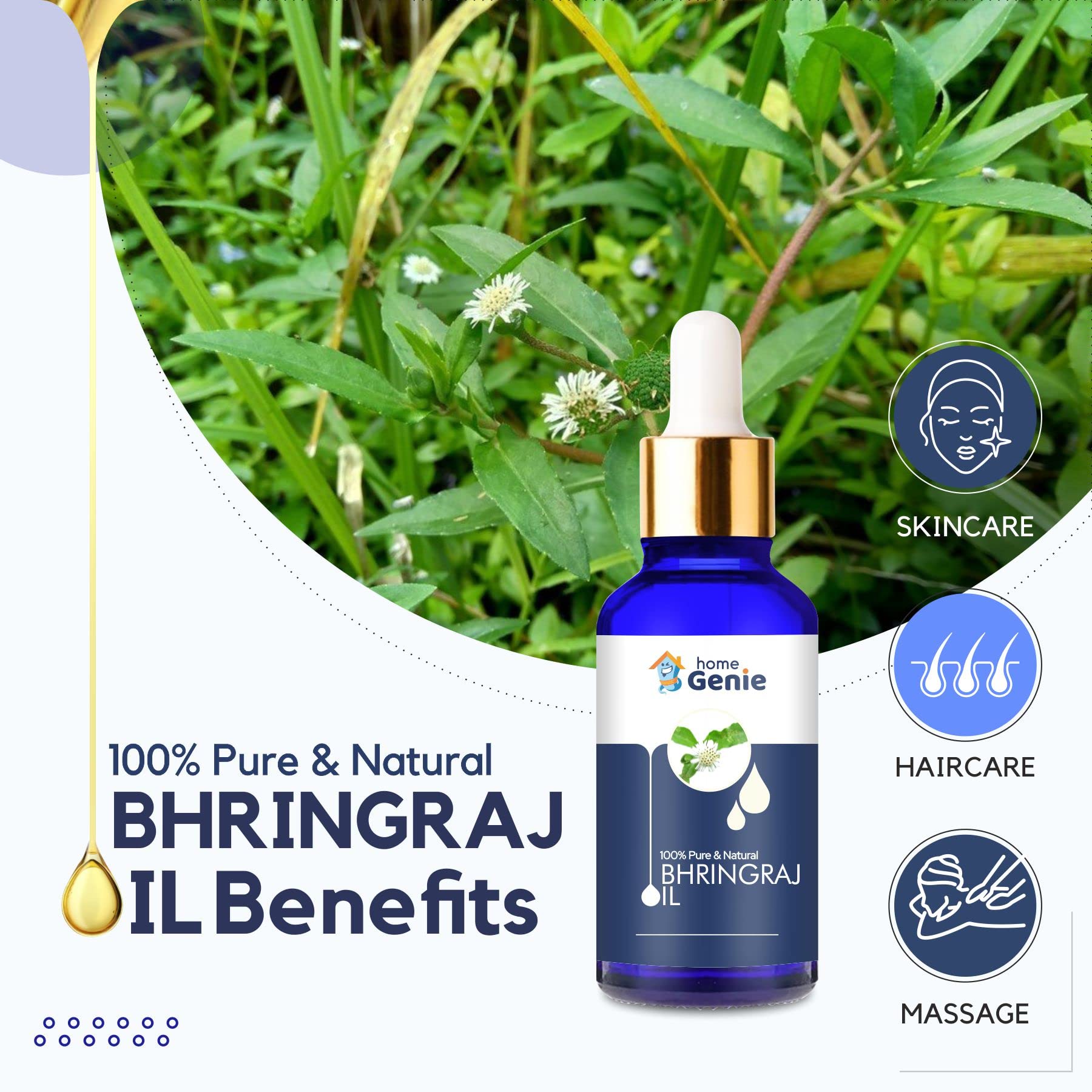 100% Pure Bhringraj Oil - Natural Undiluted Essential Oil for Hair Growth & Scalp Care - 50ml | Promotes Healthy Hair, Reduces Hair Fall & Dandruff | Perfect for Ayurvedic Hair Treatments & Daily Hair Care Routine